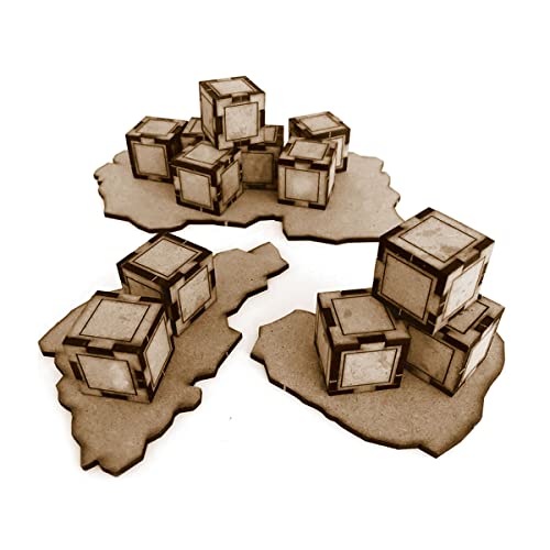 Pwork Wargames Crates Set - escenografía de Cajas para miniaturas en Escala 28mm / 35mm - miniaturas de Mesa wargame 3D escenografía Terreno - MDF 3mm