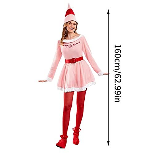 qiyifang Vestido de Navidad Elfo | Jovie Vestido de Navidad para adultos, traje de Papá Noel rosa lindo - Disfraz de amigo de la película de elfos rosa de Navidad Cosplay para adultos