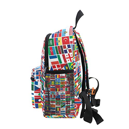 QMIN Mochila para niños, diseño de Bandera del Mundo, Bolsa de Hombro para niños pequeños para Escuela Preescolar, Bolsa de Viaje Elemental para niños y niñas