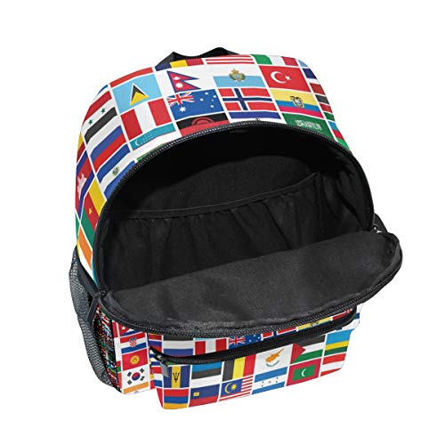 QMIN Mochila para niños, diseño de Bandera del Mundo, Bolsa de Hombro para niños pequeños para Escuela Preescolar, Bolsa de Viaje Elemental para niños y niñas