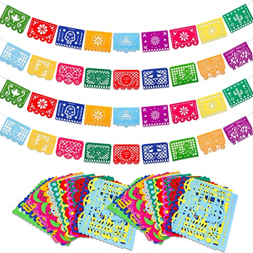 Qpout 4 piezas Mexican Fiesta Party Fieltro Banner Dia De Los Muertos Cinco de Mayo Papel Picado Fiesta Banner Day of The Dead Fiesta Hanging Banner Cino de Mayo Party Decoraciones