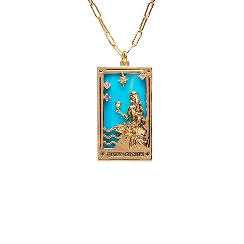 QQLADY Collares simbólicos de Cartas de Tarot Coloridas, Colgante de Carta de Tarot de Esmalte Cuadrado de Acero Inoxidable Chapado en Oro de 18k, Colgante de Sol y Luna (1pcs-j,M)