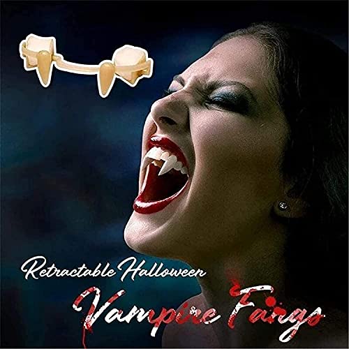 Qundkouy 2 Pcs Fake Teeth Carnival Accessory Anime Cosplay Halloween Party Retractable Teeth Vampire Dracula Teeth For Werewolf Zombie Fangs