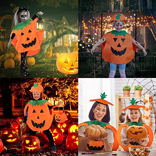 Qunkun Disfraz de calabaza para niños, para Halloween, con sombrero, con bolsillo para bomba, Halloween ropa de fiesta, traje unisex con 20 cicatrices temporales, pegatinas de tatuaje