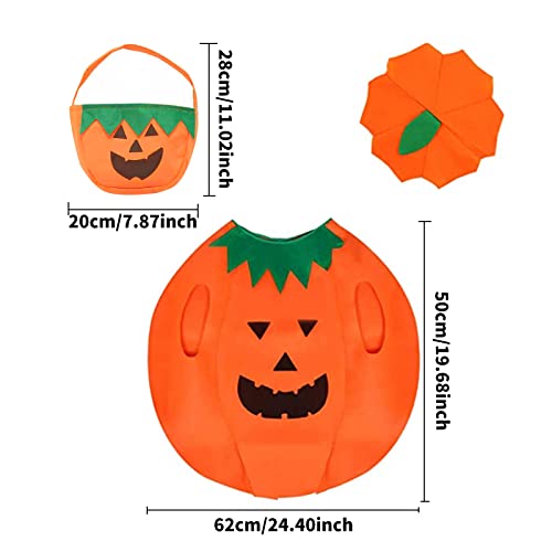 Qunkun Disfraz de calabaza para niños, para Halloween, con sombrero, con bolsillo para bomba, Halloween ropa de fiesta, traje unisex con 20 cicatrices temporales, pegatinas de tatuaje