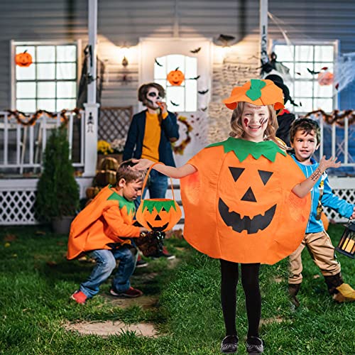 Qunkun Disfraz de calabaza para niños, para Halloween, con sombrero, con bolsillo para bomba, Halloween ropa de fiesta, traje unisex con 20 cicatrices temporales, pegatinas de tatuaje