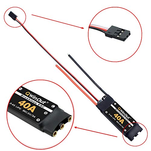 QWinOut 40A Brushless ESC 2-4S Speed Controller with 5V 3A BEC for Fixed Wing DIY RC Multi-Axis Aircraft Drone Helicopter Quadcopter (4 Pcs, Short Cable)