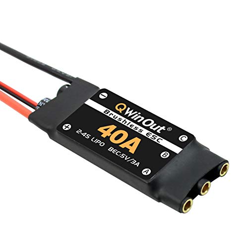 QWinOut 40A Brushless ESC 2-4S Speed Controller with 5V 3A BEC for Fixed Wing DIY RC Multi-Axis Aircraft Drone Helicopter Quadcopter (4 Pcs, Short Cable)