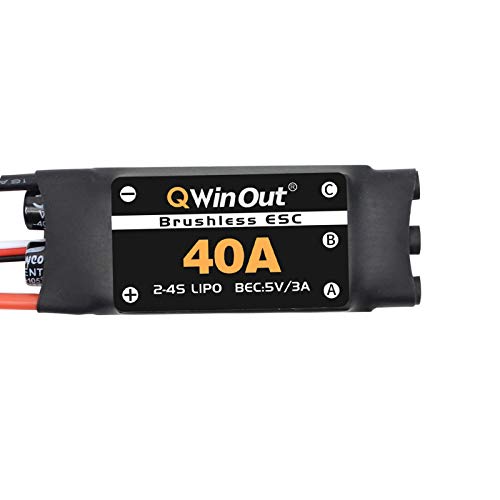 QWinOut 40A Brushless ESC 2-4S Speed Controller with 5V 3A BEC for Fixed Wing DIY RC Multi-Axis Aircraft Drone Helicopter Quadcopter (4 Pcs, Short Cable)