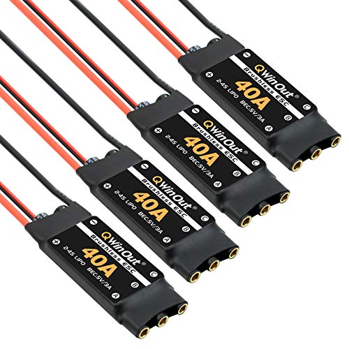 QWinOut 40A Brushless ESC 2-4S Speed Controller with 5V 3A BEC for Fixed Wing DIY RC Multi-Axis Aircraft Drone Helicopter Quadcopter (4 Pcs, Short Cable)