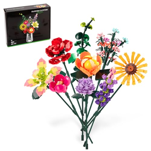 Ramo de Flores Set de Construcción, 845 PCS Flores Eternas Colección Botánica, 9 Estilos de Flower Artificiales, Regalo San Valentín/Cumpleaños/Día de la Madre para Adultos, Niñas 8+ Años