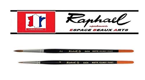 Raphael Series 8404 Brush, Pincel de Arena roja kolinsky, Juego de 2 Piezas, tamaño 0. 2. (Raphael France) Espace Beaux Arts. France Import