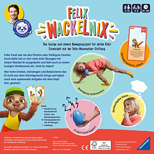 Ravensburger 20931 - Felix Wackelnix, un Juego de Movimiento Inteligente para 1 a 6 niños a Partir de 5 años – desarrollado con la Fundación Felix Neureuther Moviérate-ti Inteligente