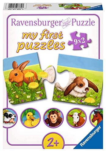 Ravensburger- Adorables animaux Animales Puzzle, 9 x 2 Piezas, Color Blanco, púrpura, Verde, Amarillo, marrón (07331 3)