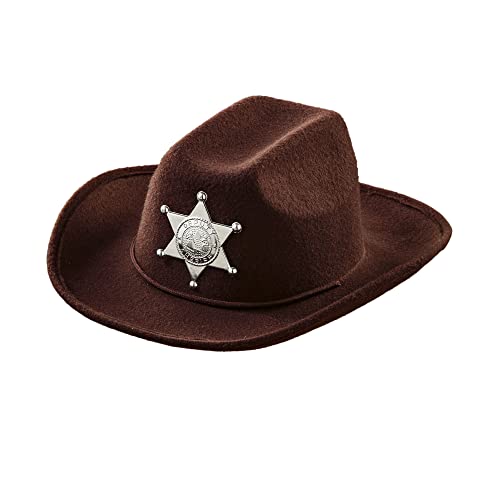 "REAL LOOK BROWN COWBOY HAT WITH SHERIFF STAR" child size -