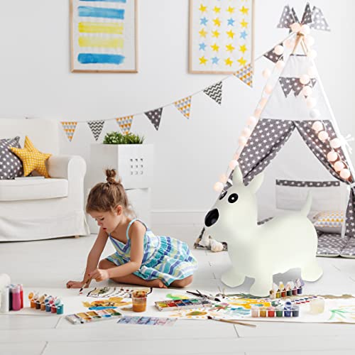 Relaxdays Perro Saltarín Hinchable, Juguete Saltador, con Hinchador, Resiste 50kg, sin BPA, Niños Desde 3 Años, Blanco, 100% plástico, 50 x 60 x 25 cm