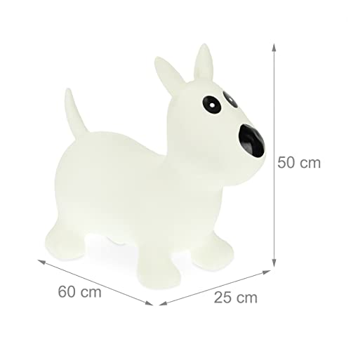 Relaxdays Perro Saltarín Hinchable, Juguete Saltador, con Hinchador, Resiste 50kg, sin BPA, Niños Desde 3 Años, Blanco, 100% plástico, 50 x 60 x 25 cm