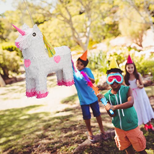 Relaxdays Piñata Unicornio, Color Blanco-Rosa, HxWxD: 47 x 43 x 13 cm (10022562)