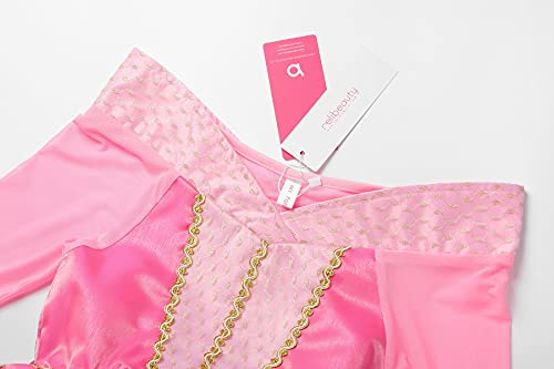 ReliBeauty Disfraz del Traje de la Princesa Aurora Ropa Rosa Partido Vestuario del La Bella Durmiente Vestido de Tul con la Lentejuela y el Ornamento de Oro niña con Accesorios, 120