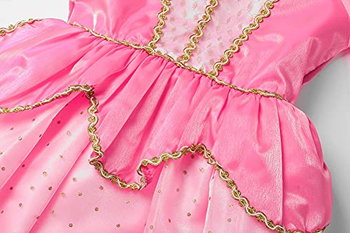 ReliBeauty Disfraz del Traje de la Princesa Aurora Ropa Rosa Partido Vestuario del La Bella Durmiente Vestido de Tul con la Lentejuela y el Ornamento de Oro niña con Accesorios, 120