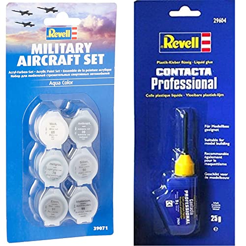 Revell Juego de Aviones Militares, Color aeronaves 39071 + 29604 Contacta Profesional Colla di plastica, Color Clear, 25g