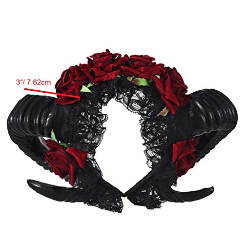 Ro Rox Gótico Cuernos Rosas Diadema Goth Halloween Guirnalda Satánica - Rosas Rojas