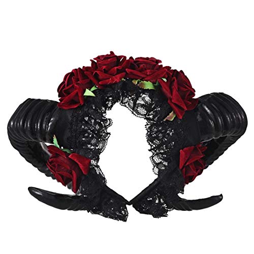 Ro Rox Gótico Cuernos Rosas Diadema Goth Halloween Guirnalda Satánica - Rosas Rojas