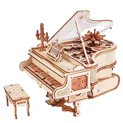 ROBOTIME Puzzle 3D de Madera, Caja de Música Mágica con Piano, Kits de Maqueta Madera para Adultos, Construcción de Modelos de Engranajes