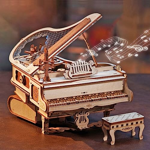 ROBOTIME Puzzle 3D de Madera, Caja de Música Mágica con Piano, Kits de Maqueta Madera para Adultos, Construcción de Modelos de Engranajes