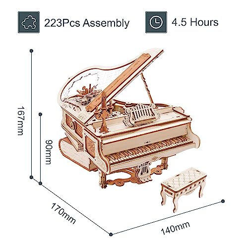 ROBOTIME Puzzle 3D de Madera, Caja de Música Mágica con Piano, Kits de Maqueta Madera para Adultos, Construcción de Modelos de Engranajes