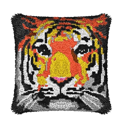 ROCKY&CHAO Juego de alfombras de anudación con cojín, juego de 43 x 43 cm, funda de almohada para adultos y niños, juego de accesorios para el hogar (tigre)