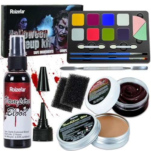 Roizefar Kit De Maquillaje De Halloween, Cera De Cicatrices De Sangre Falsa, Maquillaje De Efectos Especiales Para Fiesta De Halloween, Cosplay y Maquillaje De Disfraces Zombie