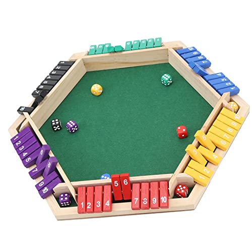 Rosvola Juego de mesa Shut The Box, juego de mesa de pub, juego de mesa Shut The Box, diversión sin fin, 6 jugadores de madera para adultos para el tiempo libre