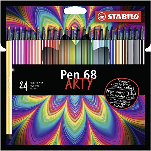 Rotulador stabilo acuarelable pen 68 arty line 1 mm estuche carton de 24 unidades colores surtidos