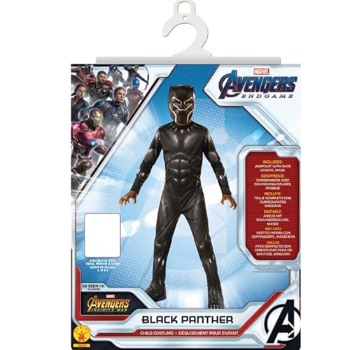 Rubies – Avengers Oficial – Black Panther – Disfraz infantil clásico Black Panther – Talla 7-8 años – Disfraz de superhéroe infantil Marvel con mono y máscara – Ideal para Halloween, Carnaval