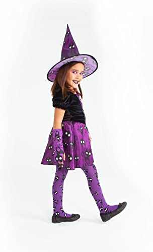 Rubies Disfraz Bruja Mininos Purpura para niña, Vestido de brujita color purpura con estampado de gatitos y sombrero a juego, Original, halloween, carnaval y cumpleaños, S8682-S