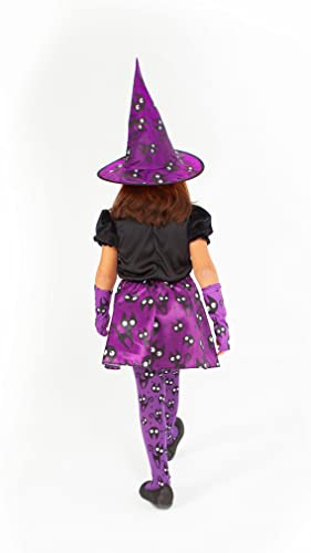 Rubies Disfraz Bruja Mininos Purpura para niña, Vestido de brujita color purpura con estampado de gatitos y sombrero a juego, Original, halloween, carnaval y cumpleaños, S8682-S