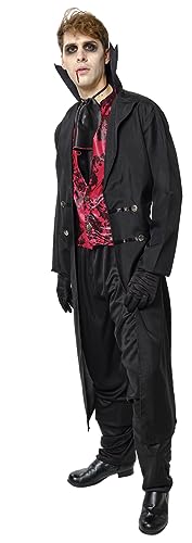 Rubies Disfraz Conde Drácula Deluxe para hombre, Chaqueta con alzacuello, chaleco, pantalones y guantes, Oficial Halloween, Carnaval, Fiestas y Cosplay