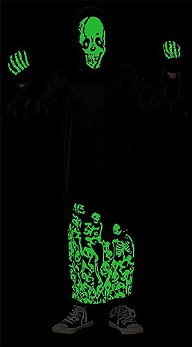 Rubies Disfraz Esqueleto Siniestro Glow In Dark para niños; Jumpsuit con capucha y guantes, Oficial Rubies para Halloween, Carnaval, Cumpleaños y Fiestas