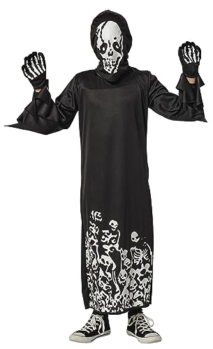 Rubies Disfraz Esqueleto Siniestro Glow In Dark para niños; Jumpsuit con capucha y guantes, Oficial Rubies para Halloween, Carnaval, Cumpleaños y Fiestas