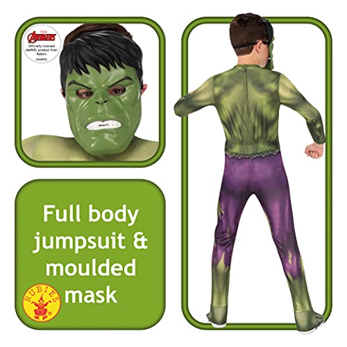 Rubies- Disfraz Oficial Hulk Avengers Classic niños, Detalles Impresos, Color Verde, S (Rubie'S I-702025S)