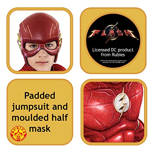 Rubies Disfraz The Flash Deluxe para niños, Jumpsuit con pecho musculoso, cubrebotas y máscara, Oficial DC Comics, The Flash para Carnaval, Halloween, Fiestas y Cumpleaños, M