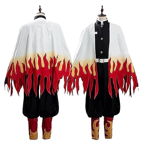 RUIZE Demon Slayer Anime Rengoku Kyoujurou Disfraz de cosplay con peluca, Kimetsu No Yaiba Kimono Capa Cardigan Conjunto completo Fiesta de Halloween Uniforme de cosplay,Negro,S