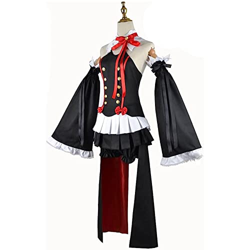 RUIZE Disfraz de Cosplay de Anime Seraph of The End, Personaje de Anime Krul Tepes Disfraz Uniforme con Peluca, Krul Tepes temática Halloween Abrigo Vestido Kimono Capa para niñas,Negro,XS