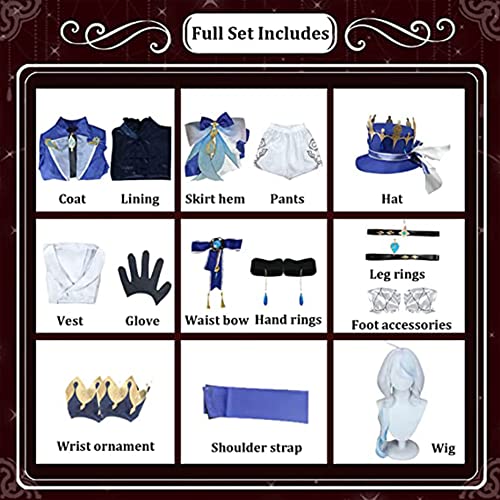 RUIZE Disfraz de Genshin Impact Cosplay, Traje de Disfraces con Peluca para Halloween Genshin, Disfraz de Cosplay de Kawaii Focalors, Focalors Kimono Outfit Maid Dress Capa para Niñas,Azul,M