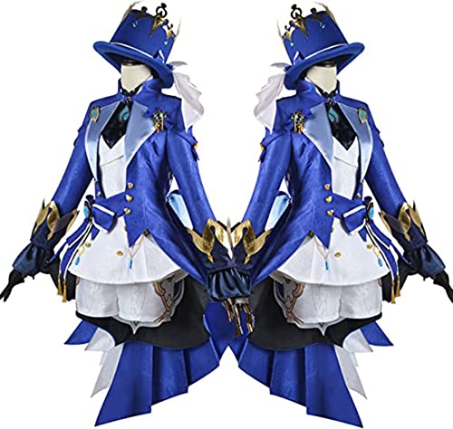 RUIZE Disfraz de Genshin Impact Cosplay, Traje de Disfraces con Peluca para Halloween Genshin, Disfraz de Cosplay de Kawaii Focalors, Focalors Kimono Outfit Maid Dress Capa para Niñas,Azul,M