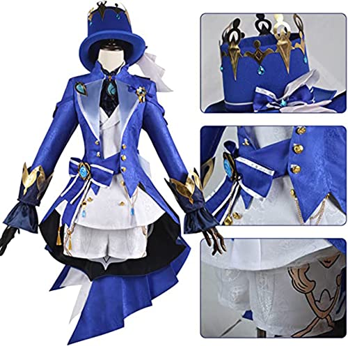 RUIZE Disfraz de Genshin Impact Cosplay, Traje de Disfraces con Peluca para Halloween Genshin, Disfraz de Cosplay de Kawaii Focalors, Focalors Kimono Outfit Maid Dress Capa para Niñas,Azul,M