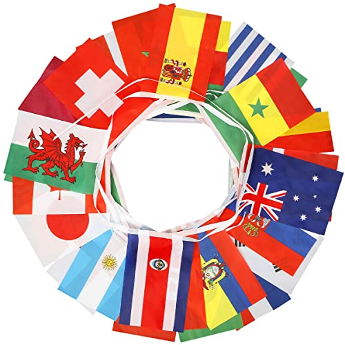 Rummy World Cup Football Flag Bunting Polyester 32 Equipos Fuertes de banderas nacionales Fuertes Banner de bandera resistente al clima para Garden Bar Restaurante Decoración de interiores al aire lib