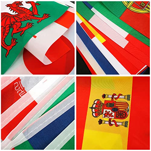 Rummy World Cup Football Flag Bunting Polyester 32 Equipos Fuertes de banderas nacionales Fuertes Banner de bandera resistente al clima para Garden Bar Restaurante Decoración de interiores al aire lib