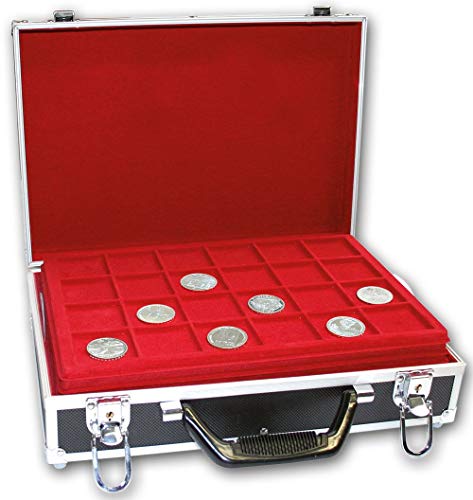 SAFE 269-9 Monedero aluminio XXL diamante negro para 216 monedas + 8 bandejas rojas mixto | Formato: 350 x 240 x 82 mm